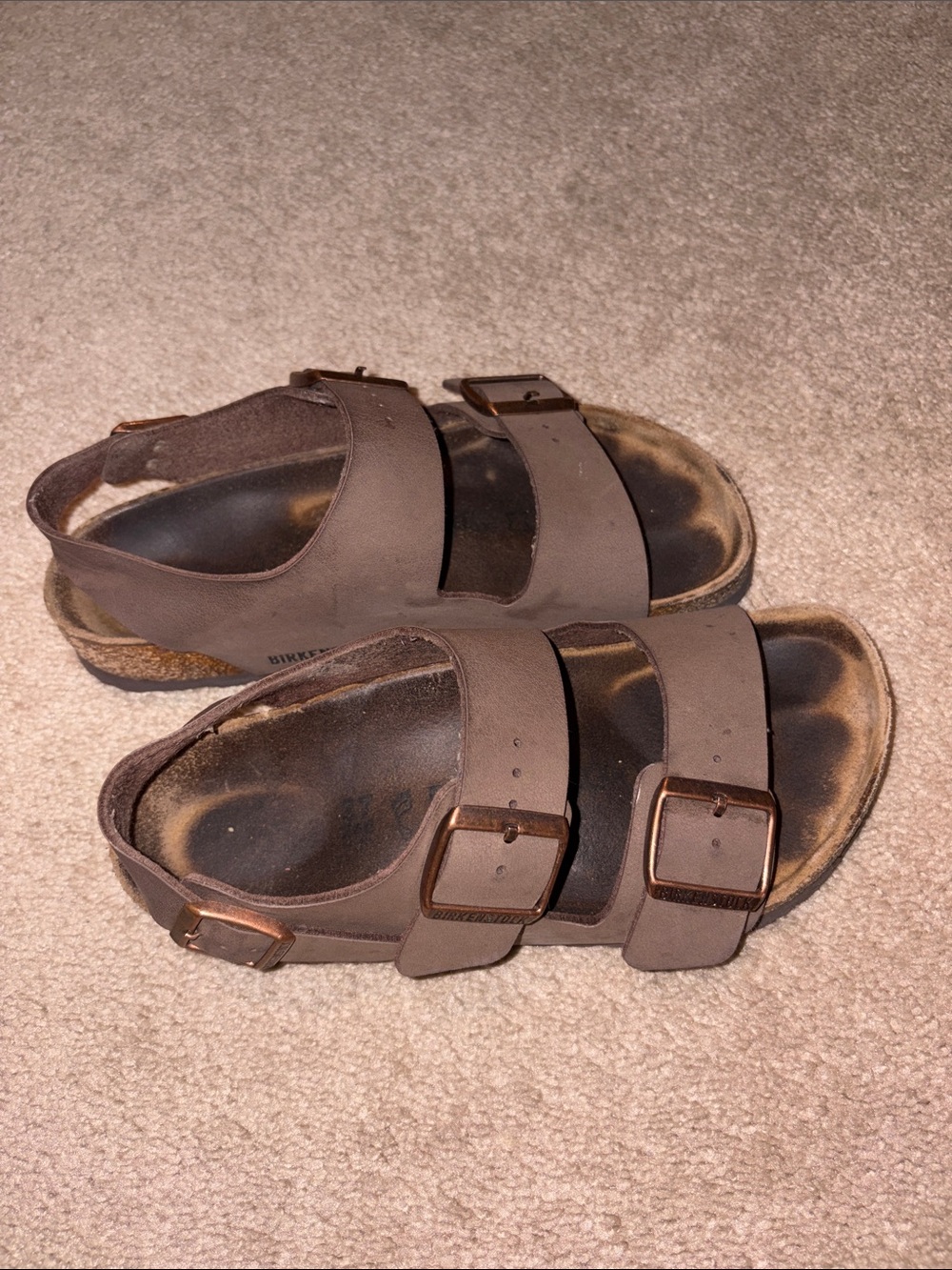 Birkenstock Taupe Two-Strap Buckle Sandals